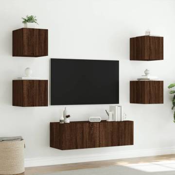 5 Piece TV Wall Cabinets with LED Lights - Brown Oak