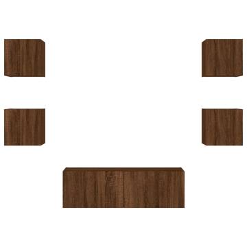 5 Piece TV Wall Cabinets with LED Lights - Brown Oak