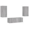 3 Piece TV Wall Cabinets with LED Lights - Grey Sonoma