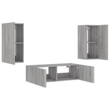 3 Piece TV Wall Cabinets with LED Lights - Grey Sonoma