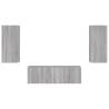 3 Piece TV Wall Cabinets with LED Lights - Grey Sonoma