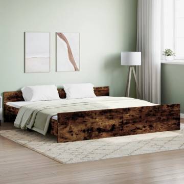 Smoked Oak Bed Frame with Headboard & Footboard - 200x200 cm