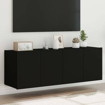 Stylish Black TV Wall Cabinets with LED Lights - Set of 2