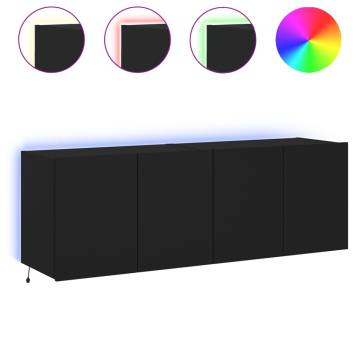 Stylish Black TV Wall Cabinets with LED Lights - Set of 2