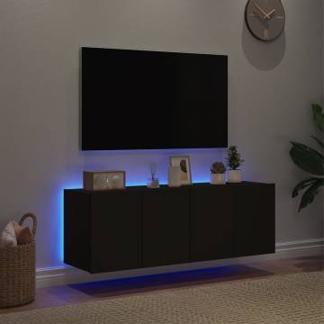 Stylish Black TV Wall Cabinets with LED Lights - Set of 2