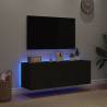 Stylish Black TV Wall Cabinets with LED Lights - Set of 2