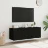 Stylish Black TV Wall Cabinets with LED Lights - Set of 2