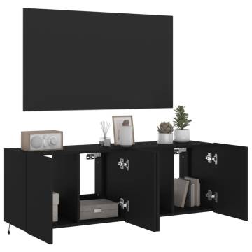 Stylish Black TV Wall Cabinets with LED Lights - Set of 2