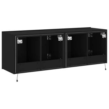 Stylish Black TV Wall Cabinets with LED Lights - Set of 2