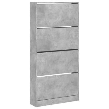 Shoe Cabinet with 4 Flip-Drawers - Concrete Grey 80x21x163.5 cm