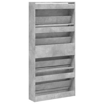 Shoe Cabinet with 4 Flip-Drawers - Concrete Grey 80x21x163.5 cm