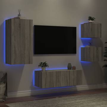 5 Piece LED TV Wall Units - Grey Sonoma Engineered Wood