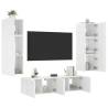 6 Piece LED TV Wall Units - White Engineered Wood Design