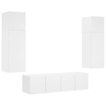 6 Piece LED TV Wall Units - White Engineered Wood Design