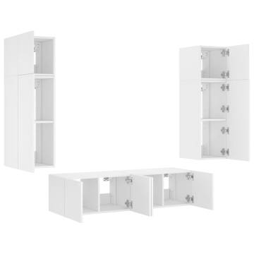 6 Piece LED TV Wall Units - White Engineered Wood Design