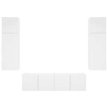 6 Piece LED TV Wall Units - White Engineered Wood Design