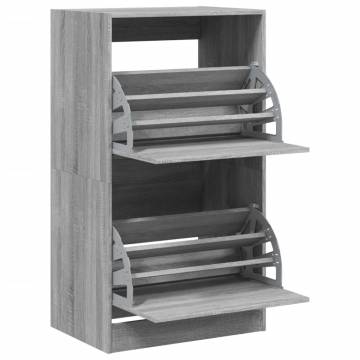 Shoe Cabinet with 2 Flip-Drawers - Grey Sonoma - 60x42x108 cm