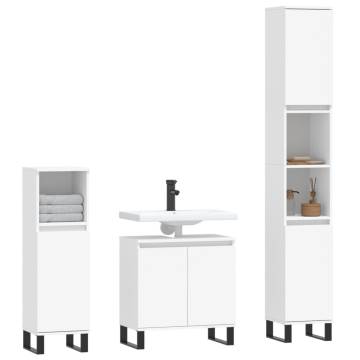 3 Piece Bathroom Furniture Set - Modern White Engineered Wood