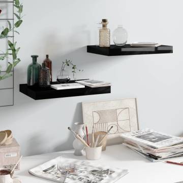 Stylish Floating Wall Shelves - High Gloss Black (2 pcs)