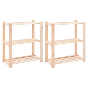 3-Tier Storage Racks - Solid Pinewood, 2 pcs, 150 kg Capacity