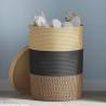 Storage Basket with Lid - Black & Beige Cotton Ø37x50 cm