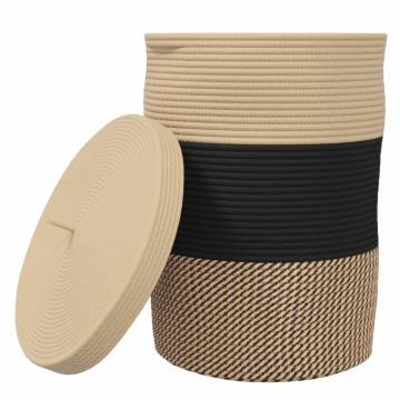 Storage Basket with Lid - Black & Beige Cotton Ø37x50 cm