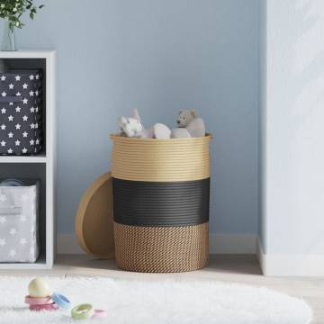 Storage Basket with Lid - Black & Beige Cotton Ø37x50 cm