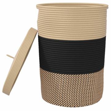 Storage Basket with Lid - Black & Beige Cotton Ø37x50 cm