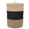 Storage Basket with Lid - Black & Beige Cotton Ø37x50 cm