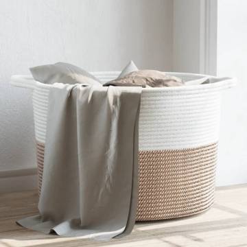 Modern Brown and White Laundry Basket - Ø55x36 cm Cotton