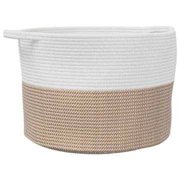 Modern Brown and White Laundry Basket - Ø55x36 cm Cotton