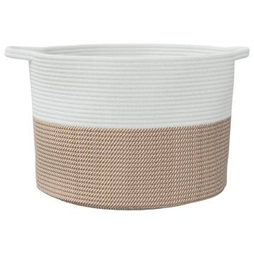 Modern Brown and White Laundry Basket - Ø55x36 cm Cotton