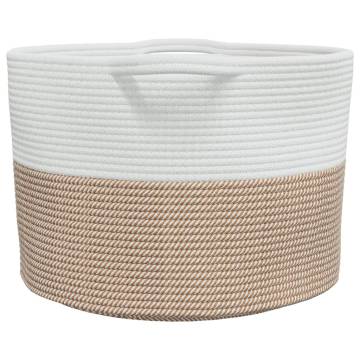 Modern Brown and White Laundry Basket - Ø55x36 cm Cotton