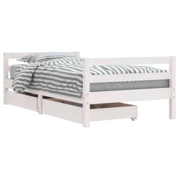 Kids Bed Frame with Drawers White 80x160 cm - Solid Pine Wood