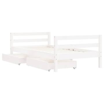 Kids Bed Frame with Drawers White 80x160 cm - Solid Pine Wood