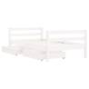 Kids Bed Frame with Drawers White 80x160 cm - Solid Pine Wood