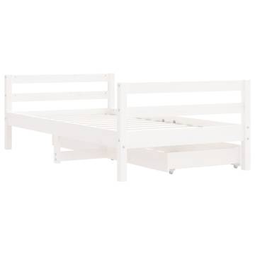 Kids Bed Frame with Drawers White 80x160 cm - Solid Pine Wood