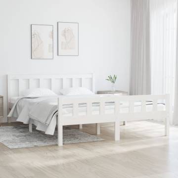 White Solid Wood Double Bed Frame 135x190 cm | HipoMarket