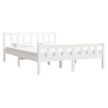 White Solid Wood Double Bed Frame 135x190 cm | HipoMarket