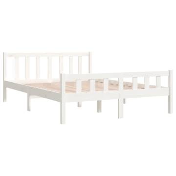 White Solid Wood Double Bed Frame 135x190 cm | HipoMarket