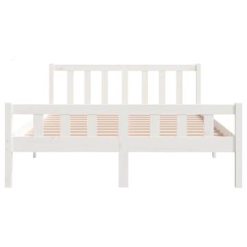 White Solid Wood Double Bed Frame 135x190 cm | HipoMarket