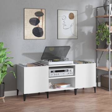 Stylish White Record Cabinet | 121x38x48 cm Engineered Wood