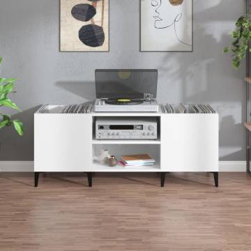 Stylish White Record Cabinet | 121x38x48 cm Engineered Wood