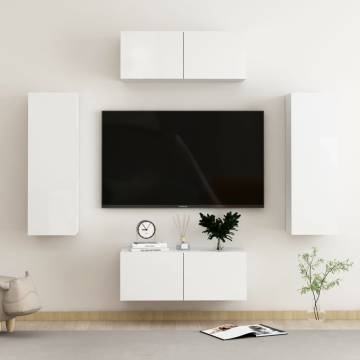 4 Piece High Gloss White TV Cabinet Set | Hipomarket