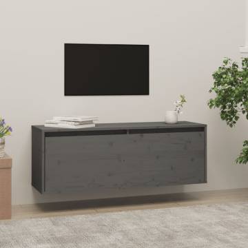 Wall Cabinet Grey 100x30x35 cm - Solid Pinewood Storage