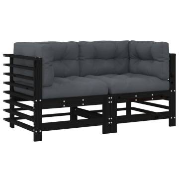 Corner Sofas with Cushions - Black Solid Pine Wood | HipoMarket