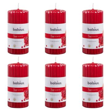 Bolsius Ribbed Pillar Scented Candles - Pomegranate (6 pcs)