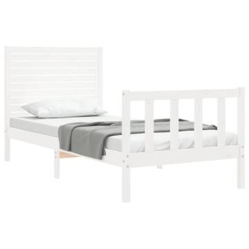 White Bed Frame with Headboard 90x200 cm - Solid Wood