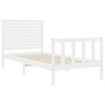 White Bed Frame with Headboard 90x200 cm - Solid Wood