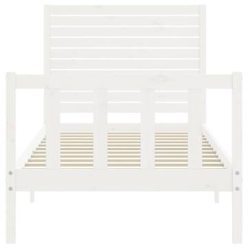 White Bed Frame with Headboard 90x200 cm - Solid Wood